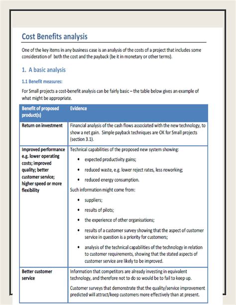 Free Printable Cost Benefit Analysis Templates Word Excel Pdf