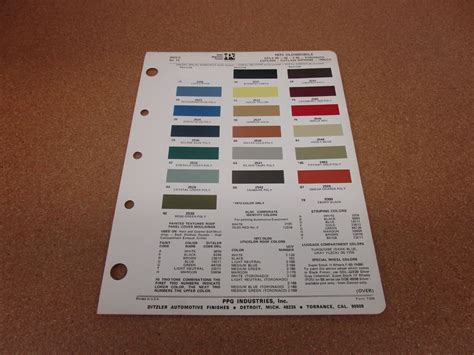 1973 73 Oldsmobile Cutlass Toronado 88 98 Paint Color Chip Chart Sheet