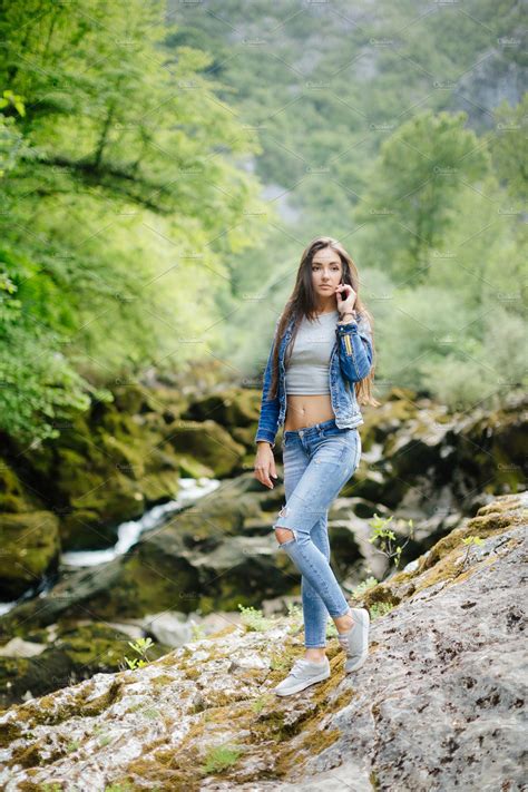 Long Hair Woman Posing In Mountains ~ People Photos