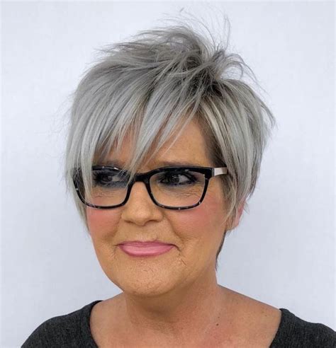 Fun Silver Pixie With Long Razored Layers Haircut For Older Women
