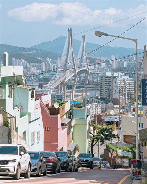Busan Harbor Bridge Seen From A Sloping Street At Yeongdo Island Busan