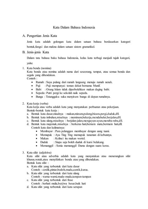 Bahasa Indonesia Tentang Jenis Kata