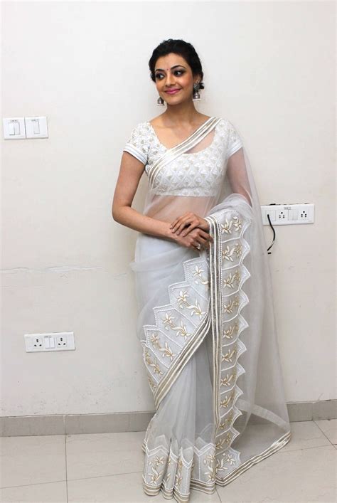 Indian Actress Kajal Agarwal Hot Stills In White Saree Tollywood Stars