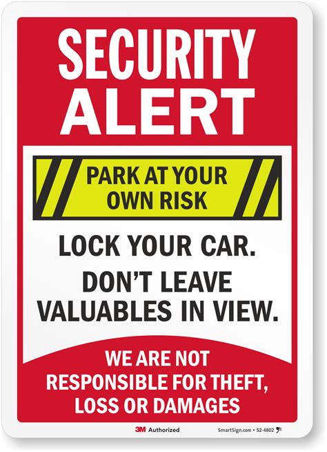 Lock Your Car Signs And Not Responsible For Theft Signs