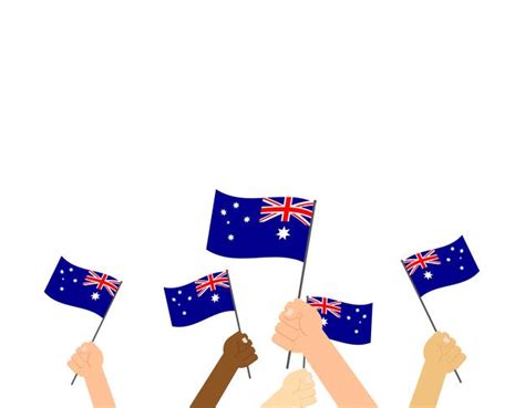 Vector Illustration Hands Holding Australia Flags On White Background