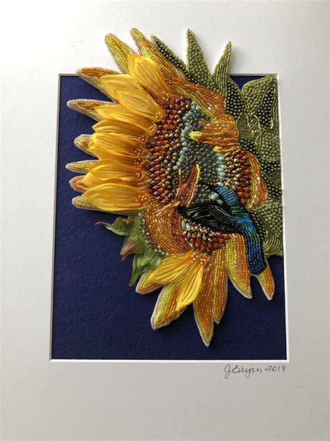 Bead Embroidery Sunflower Adding Silk Petals And Leaves Embroidery