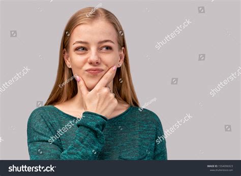 Girl Charming Enigmatic Smile Holding Hand Stock Photo 1554096923