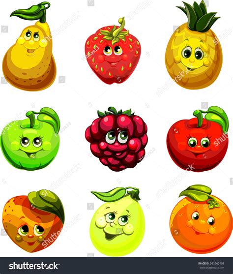Funny Fruit Face Cartoon Fruit Characters 스톡 벡터로열티 프리 563962408
