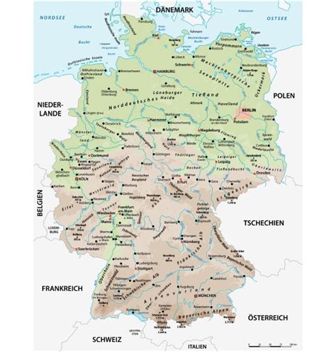 Highly Detailed Physical Map Of Germany With German Royalty Free