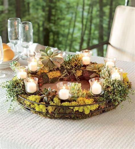 Succulent Candle Wreath Centerpiece Patio Table Decor Candleholder