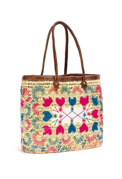 large rectangular artisan teal and pink embroidered bag beach flamingo accessories beach