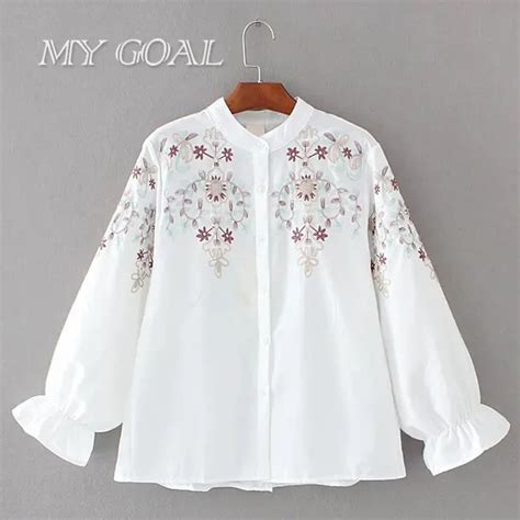 White Blouse Floral Embroidered Shirts New Arrival Spring Women Casual