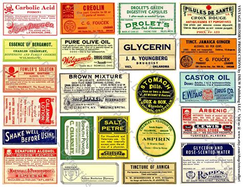 Bathroom Decor Apothecary Labels Printed Sheet Antique Pharmacy Pill