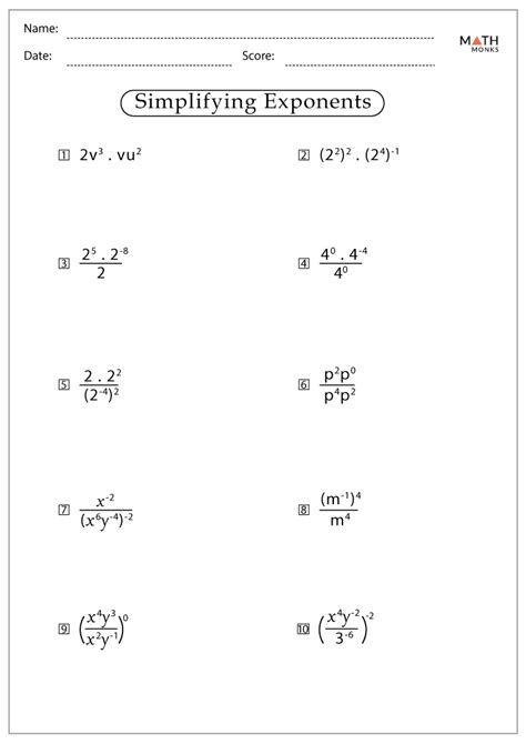 Simplifying Exponents Worksheet Worksheets For Kindergarten