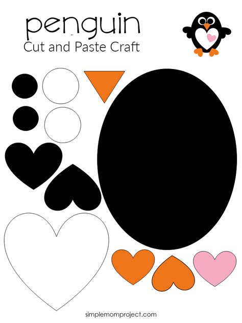 Free Printable Simple Heart Penguin Art Project Valentines Day