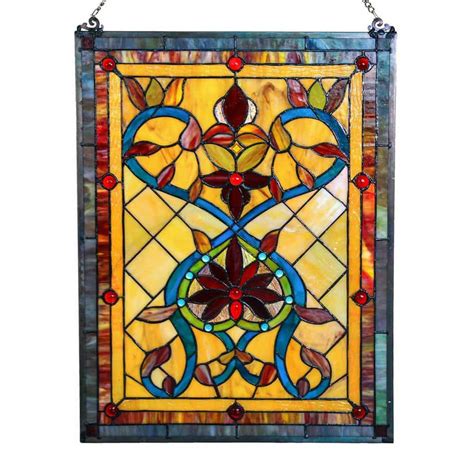 River Of Goods Multi Stained Glass Fiery Hearts And Flowers Window Panel 15046 The Home Depot