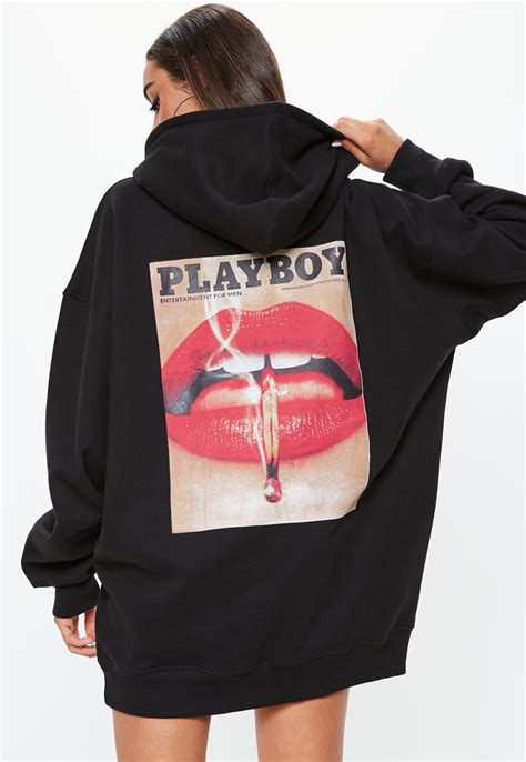 Missguided Synthetic Playboy X Black Magazine Print Oversized Hoodie