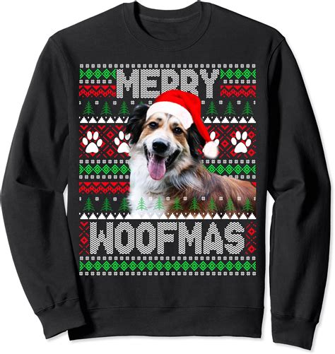 Merry Woofmas Cute Australian Shepherd Ugly Sweater Sweatshirt Amazon