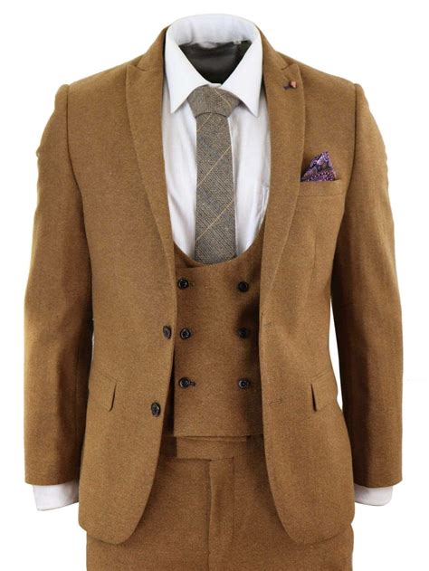 Harry Brown Mens Tan Brown Wool 3 Piece Suit Buy Online Happy
