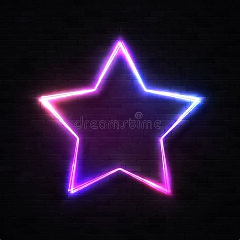 Realistic 3d Neon Star Background On Black Wall Stock Vector
