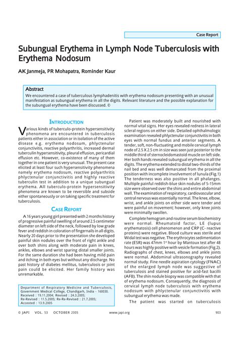 Pdf Subungual Erythema In Lymph Node Tuberculosis With Erythema Nodosum