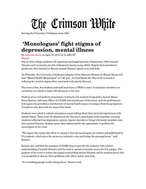 Monologues Fight Stigma Of Depression Mental Illness Alabama