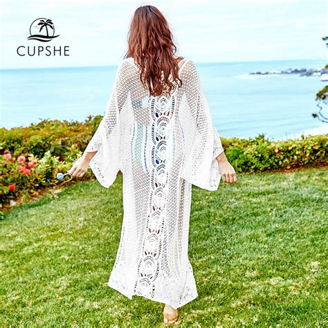 Cupshe Vocation White Lace Beach Open Front Cover Up Long Dress 2019 Women Sexy Long Sleeve