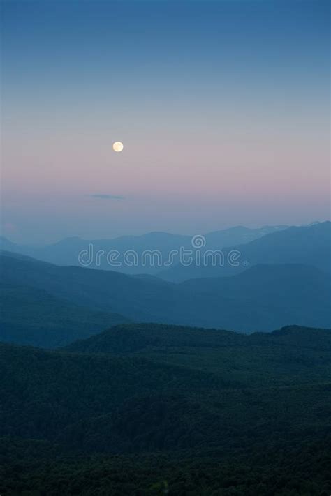 Moon At Sunset In Mountains Stock Photo Image Of Horizon Clear