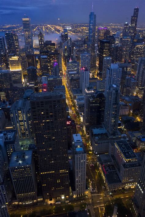 Hd Wallpaper Chicago By Night Top View Of High Rise Building During