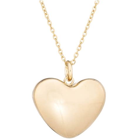 Stainless Steel Jewelry Gold Tone Puffed Heart Necklace 18 Chain