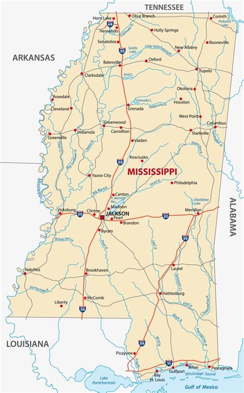 Large Detailed Map Of Mississippi State With Relief Highways And Major
