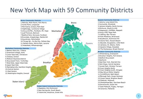 New York City Map With 59 Community Districts Ofo Maps