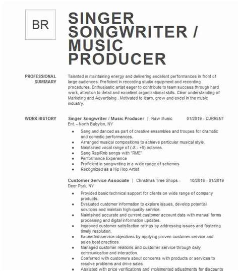 Musician resume example ✓ complete guide ✓ create a perfect resume in 5 minutes using our you should customize the samples you direct a hiring manager to so that they hear the music that. Singer Songwriter Resume Example Singer/Songwriter - Augusta, Georgia
