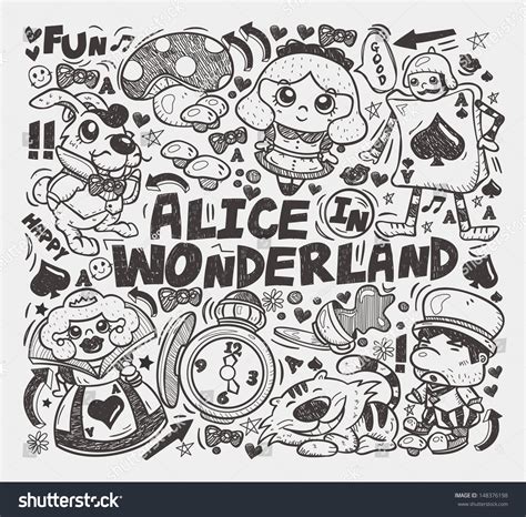 Doodle Alice Wonderland Element Stock Vector Royalty Free 148376198