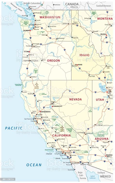 Roads Political And Administrative Map Of The Western United States Of