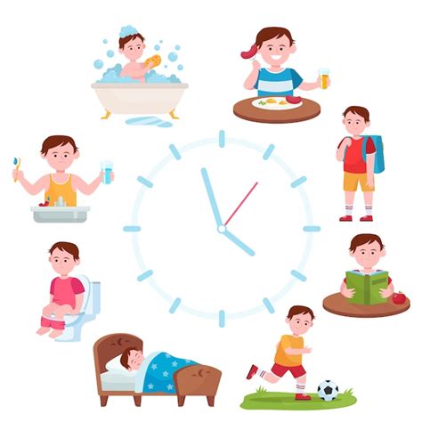 Relojes De Rutina Diaria Para Niños Vector Gratis