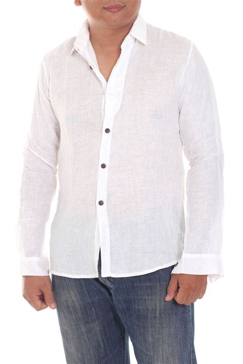 Kiva Store Lightweight Sheer White Cotton Long Sleeved Shirt For Men