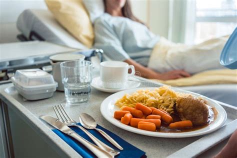 Food Delivered To A Patient In Hospital Bed Stock Photo Image Of