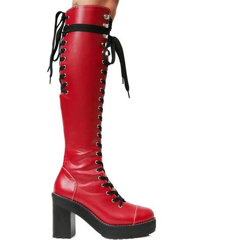 Current Mood Red Lace Up Knee High Boots 110 Liked On Polyvore
