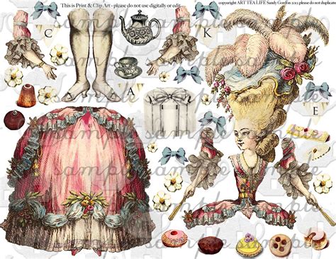 Art Tea Life Marie Antoinette Paper Doll Collage Sheet Digital