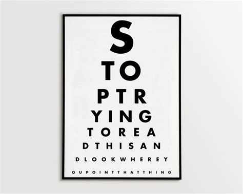 Funny Eye Chart Printable Bathroom Eyetest Poster Typography Art