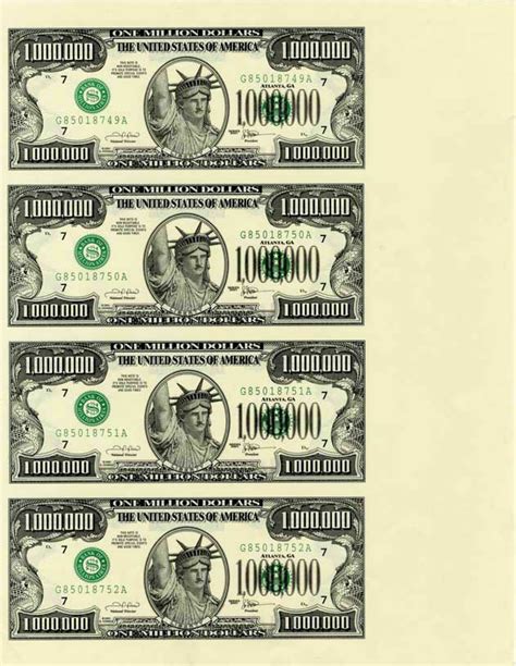 Million Dollar Bill Uncut Sheet X 4