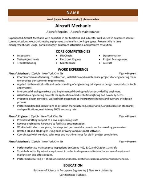 Aircraft Mechanic Resume Example And Guide Zipjob