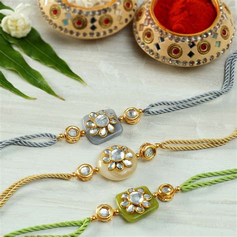 Beautiful Kundan Semi Precious Stone Rakhis Gift Send Rakhi Gifts