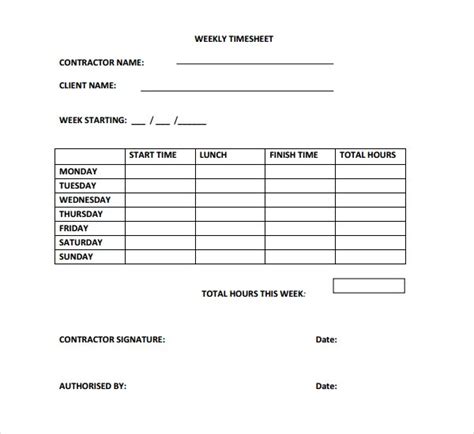 18 Contractor Timesheet Templates Docs Word Pages