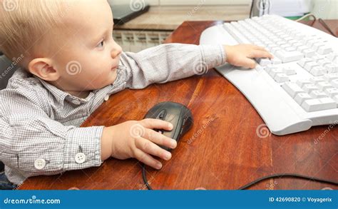 Little Boy Child Kid Playing On The Computer Stock Photo Image Of