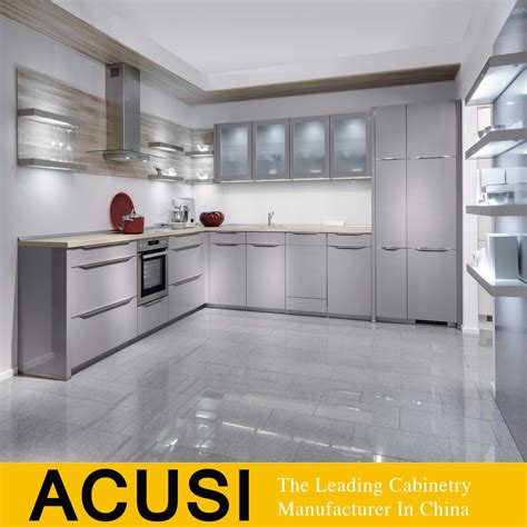 Modern Style Mdf Gloss Grey Lacquer And Glass Kitchen Furniture