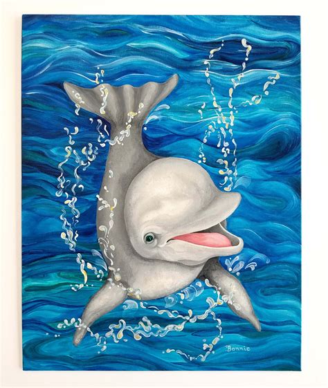 Dolphin Baby Original Acrylic Painting Dolphin Splashing Art Etsyde