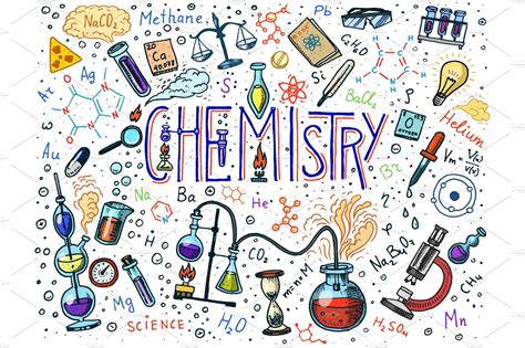 Chemistry Of Icons Set Chalkboard With Elements Formulas Atom Test