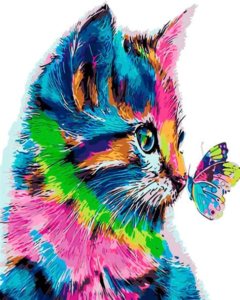 Cute Kitten And Butterfly Wall Art Colorful Cat Canvas Etsy